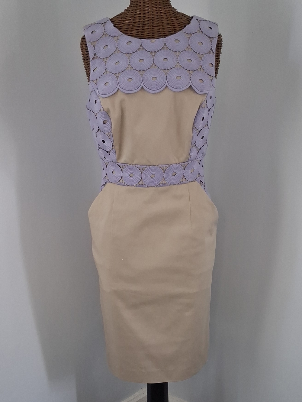 ANTONIO MELANI Cream Midi Dress with Lavender Crochet Insets